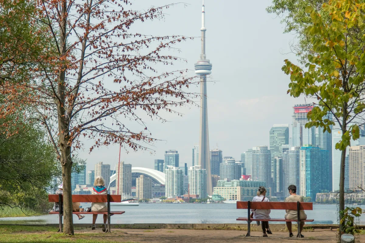 The Toronto skyline and the CN Tower seen from the Toronto Islands