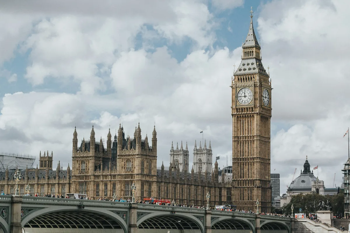 The Houses of Parliament and Big Ben seen across Westminster Bridge in London