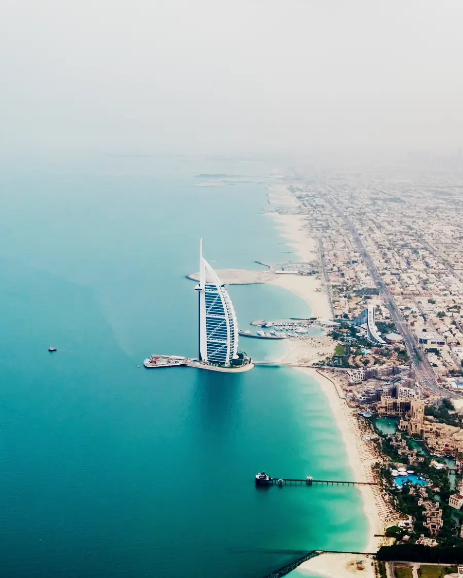 The Dubai coastline from the air.